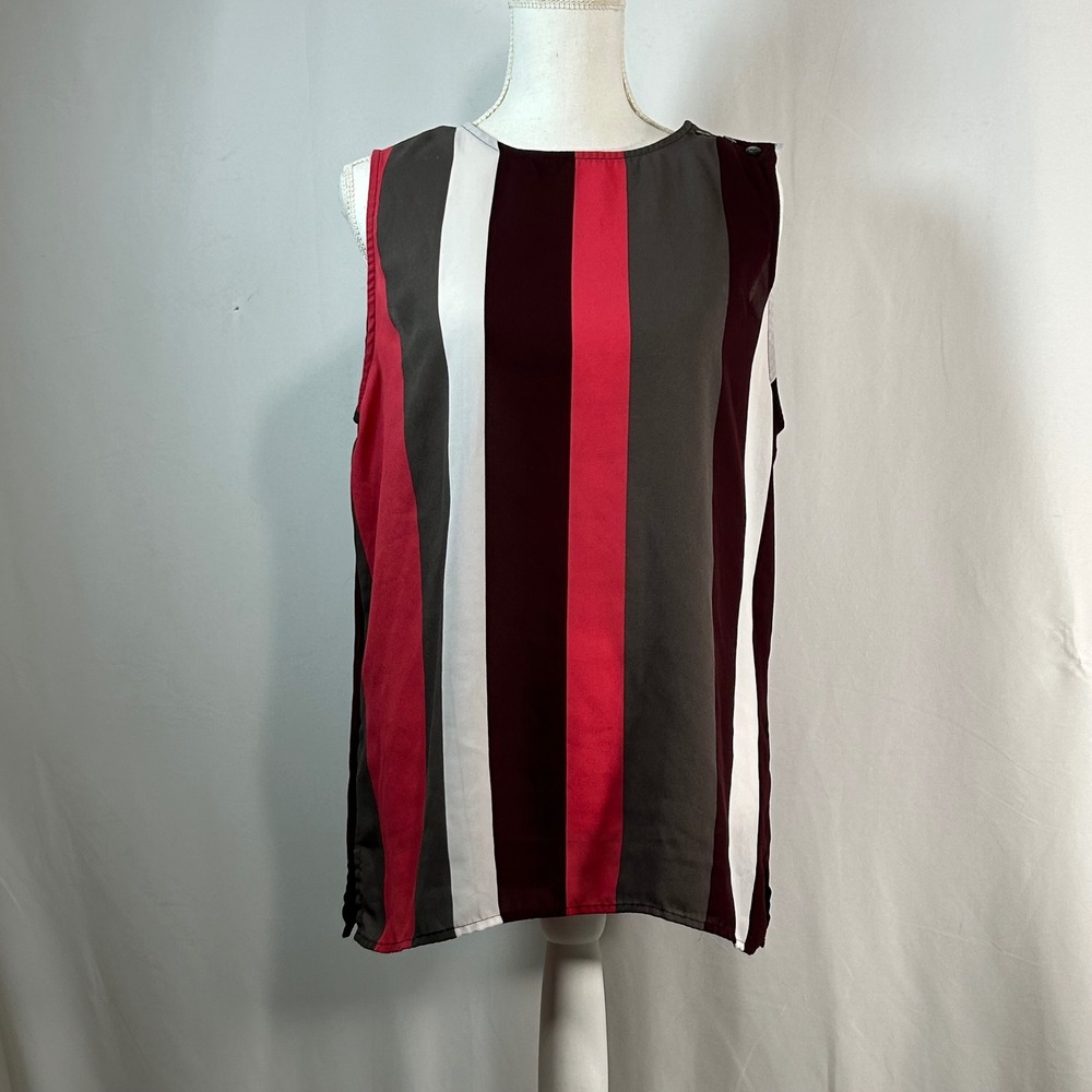 Ann Taylor Factory Striped Sleeveless Shell Top Burgundy Pink White Women's L